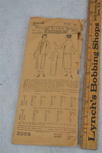 sewing pattern Pictorial Review 2356 Ladies drop waist dress antique 1910