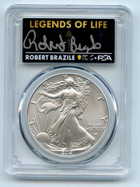 2021 $1 Silver Eagle T2 First Production PCGS MS70 Legends Life Robert Brazile