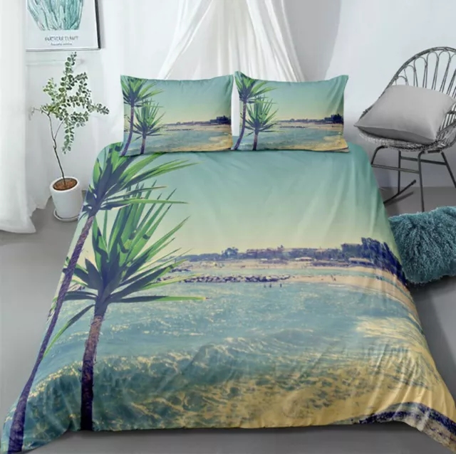 3D Tropical Seaside Doona Duvet Cover Bedding Set Comforter Cover PillowCase