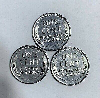 1943 P D S Lincoln Wheat Cent Steel Penny 3 Coin Set Very Nice Looking Coins 2