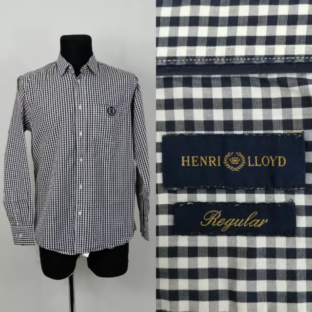 HENRI LLOYD M (15.5” 39.5cm) Mens Blue Gingham Check Shirt Cotton P2P 54.5cm