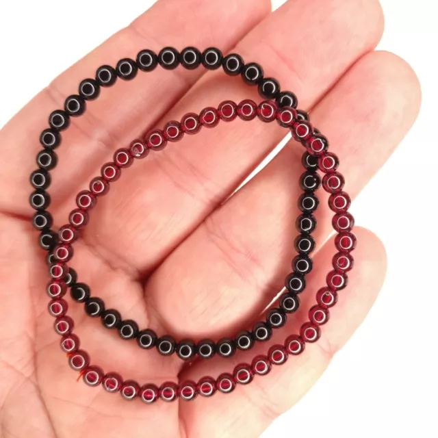 Elegant Genuine Gemstone Black Tourmaline Garnet 4mm Bracelet Christmas Gift 495