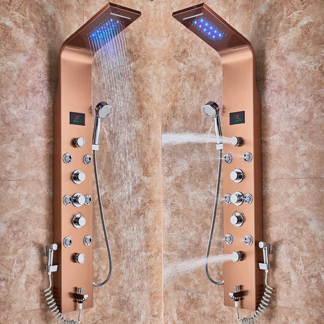LED Panel de Ducha Hidromasaje en Acero Inoxidable con Ducha de Sistema Oro rosa