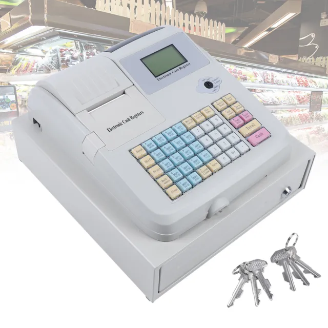 Electronic Cash Register 48 Keys POS System With Drawer Shop Supermarket Use