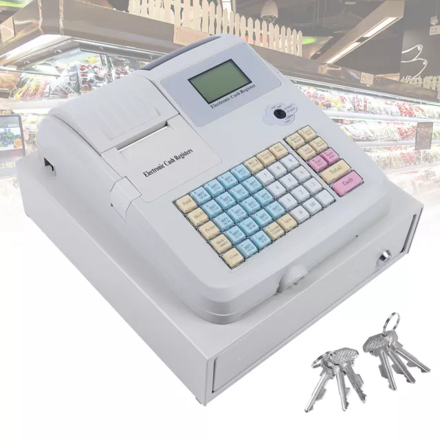 Electronic Cash Register POS Cashier with 48Keys 8Digital LED Display Drawer Box