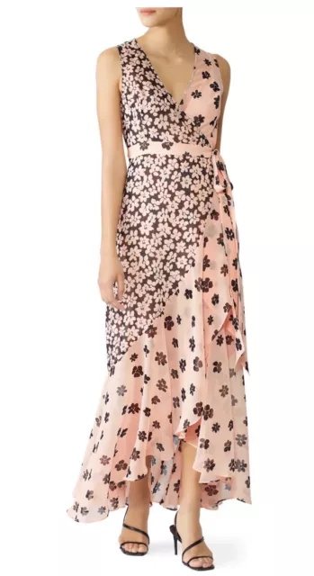 Fame & Partners Ruffle Wrap Dress Size 6 Floral Pink Maxi $249 Msrp