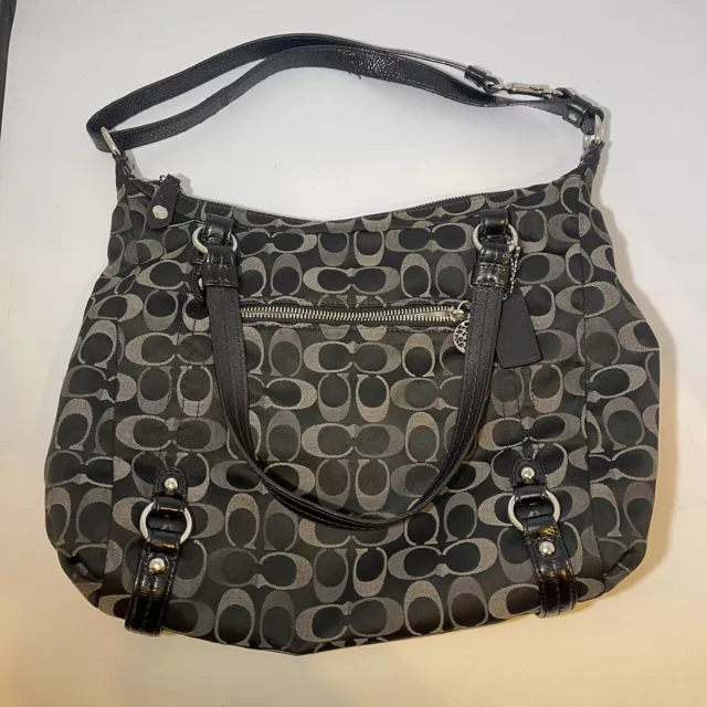 COACH Signature Alexandra Shoulder Handbag Purse Black Gray F17580 Logo