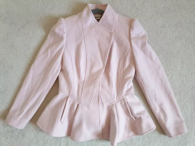 Cappotto corto Ted Baker Wrenn blush rosa lana e cashmere peplum UK 10, TB 2