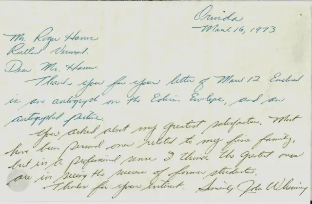 "Microwave Theory" John Roy Whinnery Hand Written Letter Dated 1973
