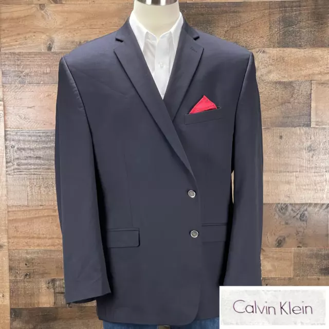 Calvin Klein Wool Blazer Sport Coat Suit Jacket 2 Button Navy 52R