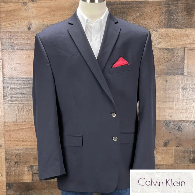 Calvin Klein Wool Blazer Sport Coat Suit Jacket 2 Button Navy 52R