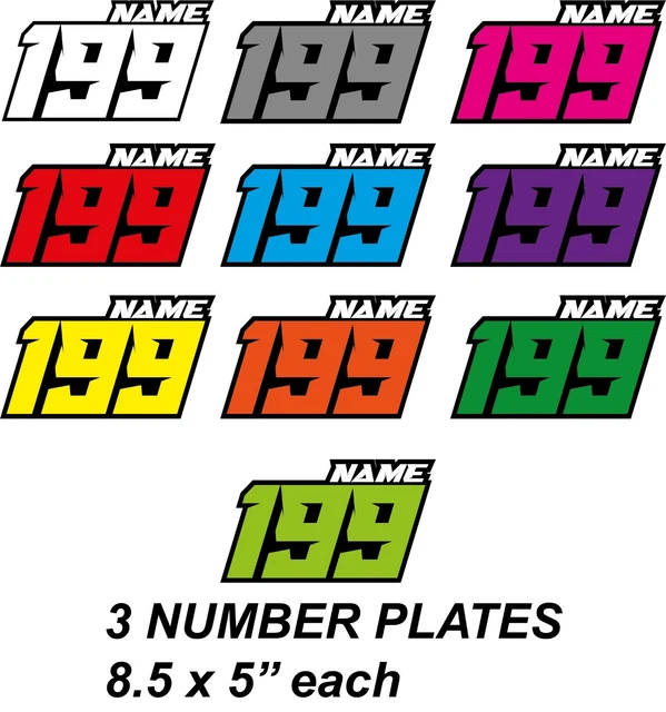 3 CUSTOM MOTOCROSS Stickers Name Number Plate Decals Mx Atv Bmx Race