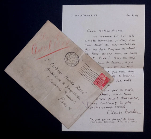 Monet, Claude Lettre autographe signée à sa compagne, Alice
