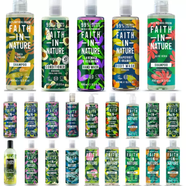 Faith In Nature Shampoo, Conditioner & Body Wash / Shower Gel Range 400ml