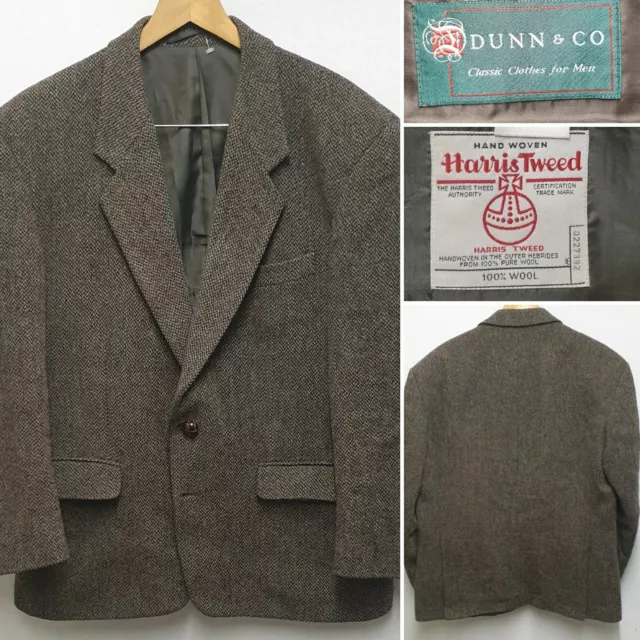 Giacca Abbottonata Dunn & Co Harris Tweed Marrone Blazer 100% Lana Taglia 42