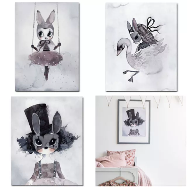 1pc Rabbit Canvas Art Prints Poster Kawaii Picture Children Room Decor Unframed