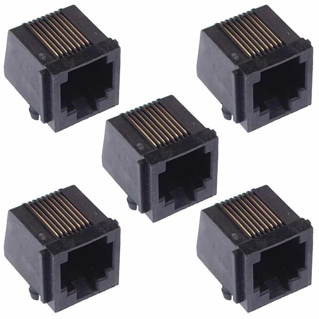 5 x 8 Pin RJ45 Black Right Angle Socket