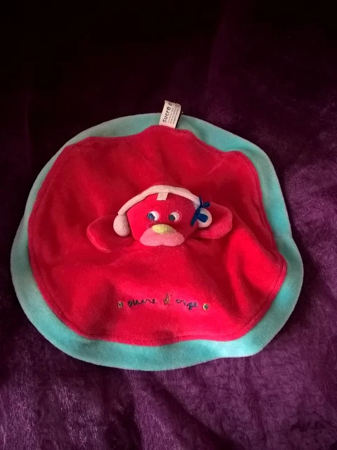 Doudou Plat Oiseau Rouge Bleu Rond Sucre D'orge
