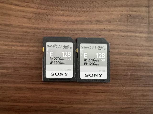 2 x Sony E Series SF-E128 128GB UHS-II Class 10 U3 4K V60 SDXC SD Memory Card