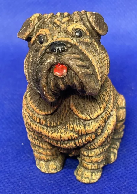 1989 Chinese Sharpei Shar Pei Dog Wrinkled Resin Figurine Statue 2.5" tall