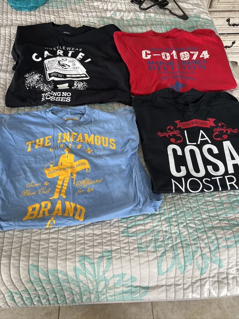 Set of 4 men’s T-shirts hustle wear cartel major crimes, Infamous Brand 2XL #7-1
