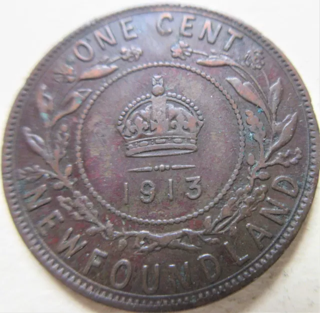 1913 Canada Newfoundland Large Cent Coin. Penny 1p 1c (CR)