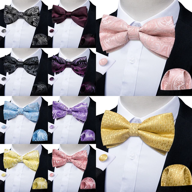 Mens Bowtie Pre-Tied Wedding Bow Tie Cufflinks Hankie Set Formal Party Gift USA