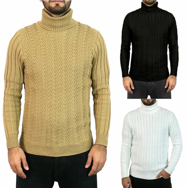 Dolcevita Uomo Maglione Collo Alto Trecce Pesante Maglioncino Intrecciato