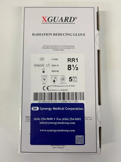 XGuard RR1 Sterile X-Ray Radiation Reducing Lead Gloves (.22mm 5 pairs) Size 8.5