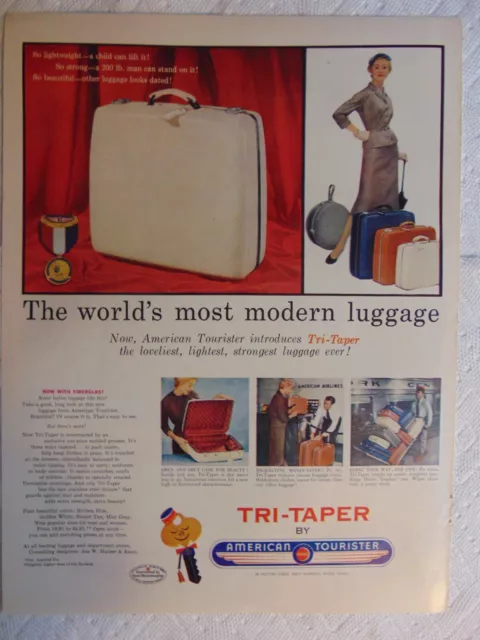 1954 Equipaje American Tourister tri-taper anuncio impreso artístico vintage