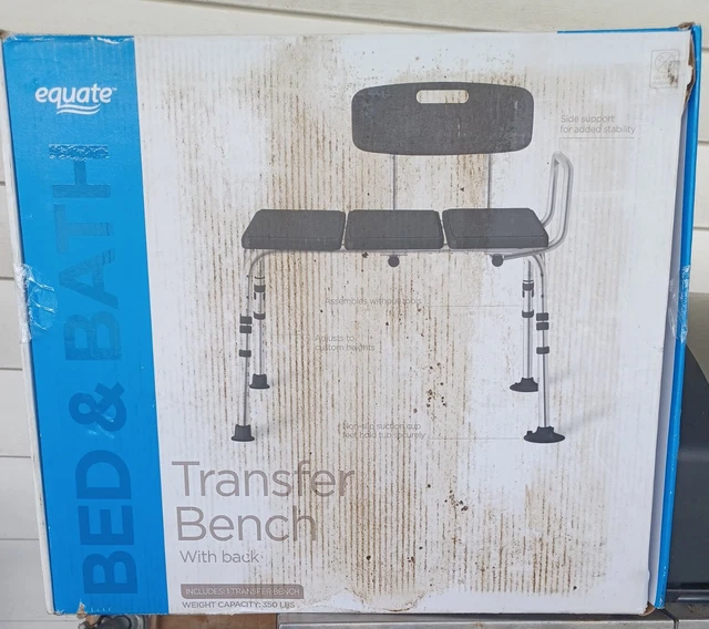 Equate Durable Transfer Bench with Back Rest, Shower Bench, Black New Equate Durable Transfer Bench with Back Rest, Shower Bench, Black New