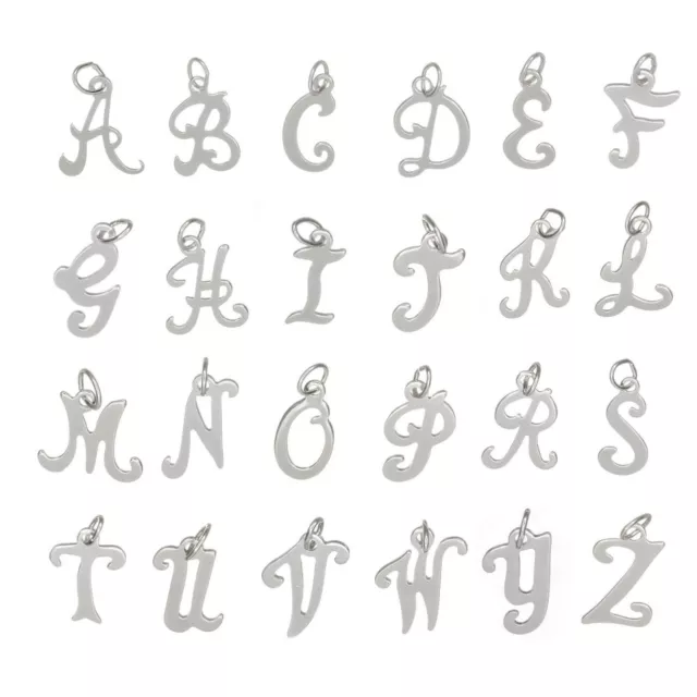 New 925 Sterling Silver Alphabet Charm Pendant Small Script Initial Letter A-Z