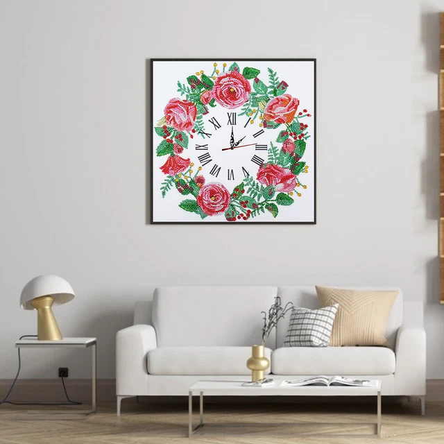 Aisen Wanduhr, Blumen, Diamond Painting, 5D, Kreuzstich, Diamant-Stickerei, Kuns