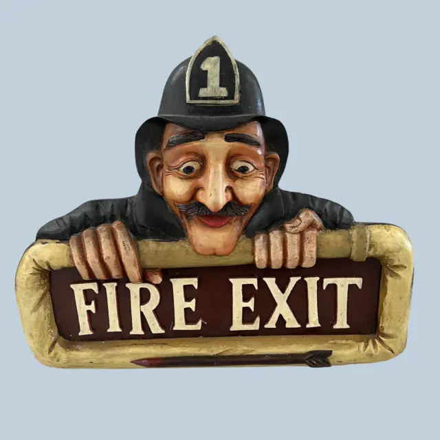 Fire Exit Sign with Fireman Firefighter 3D Wall Art Decor Man Cave Sign Display