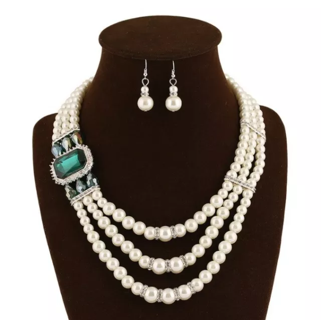 Pearl Crystal Bridesmaid Party Jewellery Set Wedding Necklace Bracelet Earrings