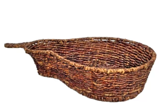 22” Brown Seagrass Basket Flat Bottom Pear Shaped With Stem Handle BoHo