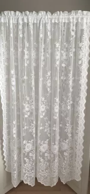 ~ (2) Lace Curtain Panels White Floral Scalloped Home Expressions JCPenney ~