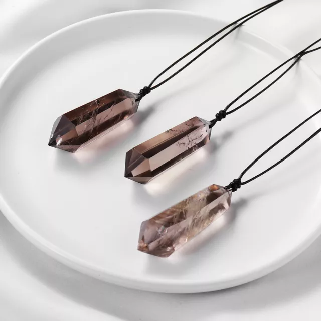 Smoky Quartz Crystal Double Point Pendant Natural Necklace Hexagonal Stone