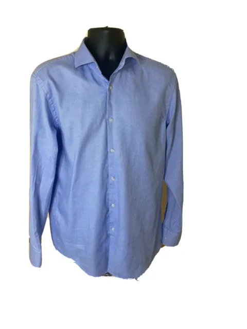 Hugo Boss Shirt Men's 16 34/35 Large  Sharp Fit Blue Nailhead Dress Cotton