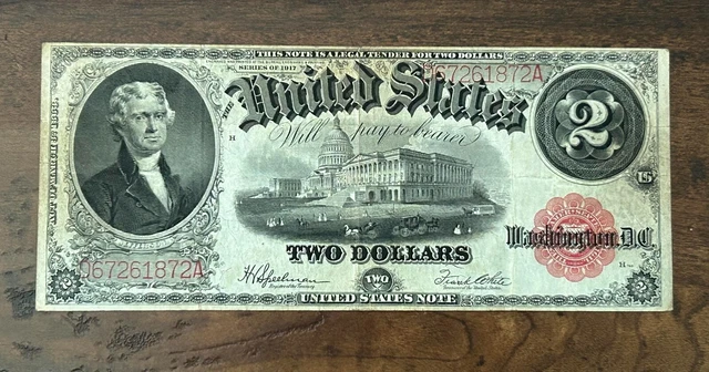 1917 $2.00 Legal Tender Jefferson XF Fr#60 Bracelet Back