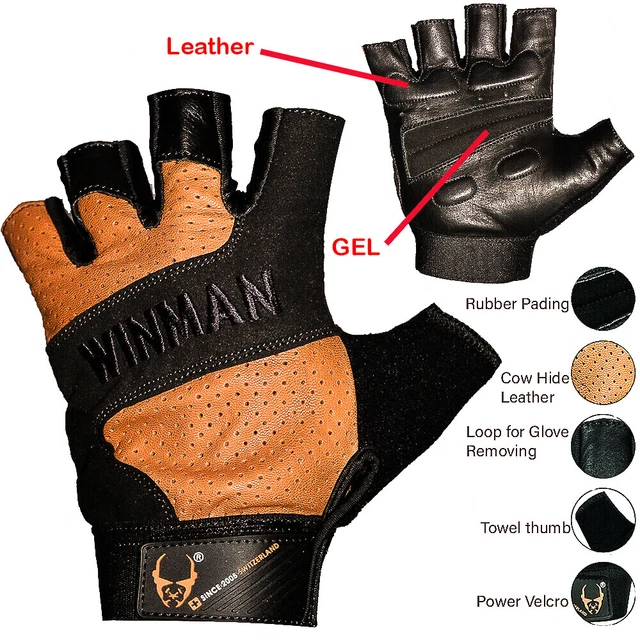 Gym Weight Lifting Gloves Real Leather Fitness Workout Training Body Building