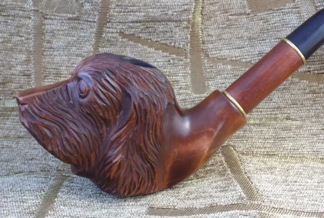 Wooden Hand made Tobacco Smoking PIPE GORGEOUS Carved Cocker Spaniel long stem