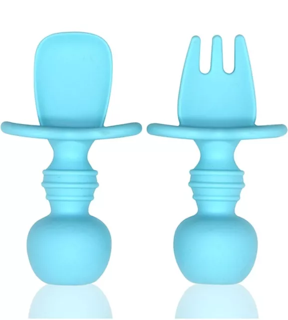 2 X Baby Silicone Spoon Fork Utensils Self Feeding Weaning Toddler Cutlery Set