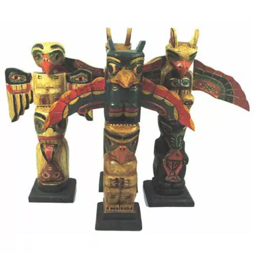 Fair Trade Native American Indian Inspired Aba Wood Totem Pole 32cm