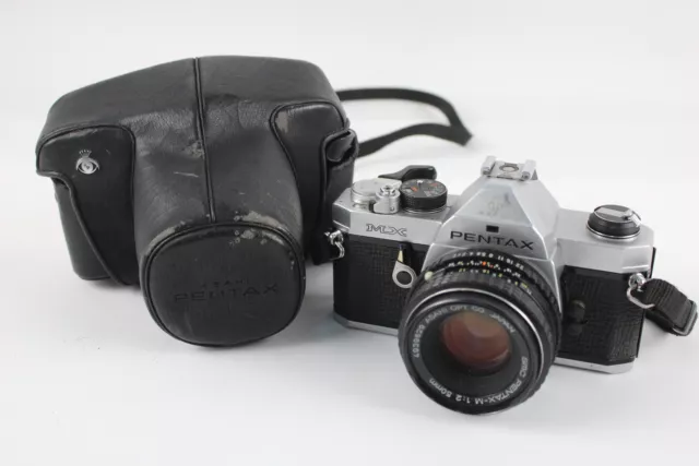 Pentax MX SLR FILM CAMERA w/ SMC Pentax-X 50mm F/2 Lens & Original Case WORKING