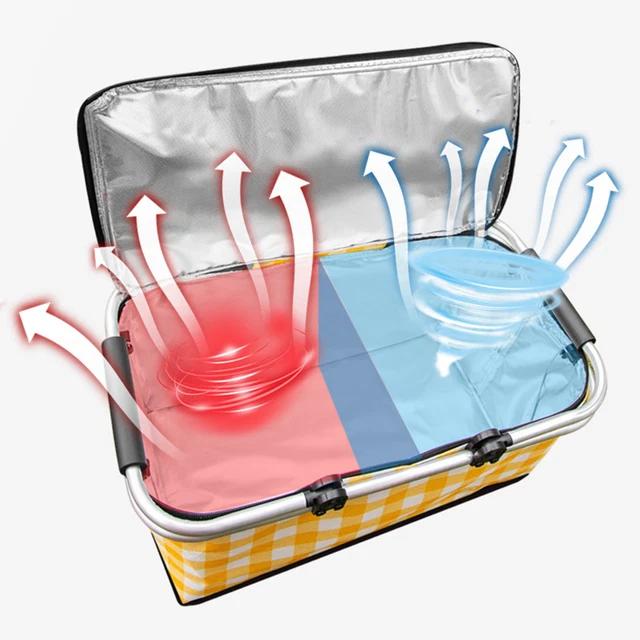 (Ordinary) Picnic Basket Portable Storage Basket Check Pattern For Road