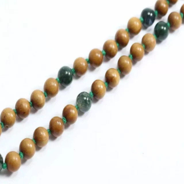 8mm Natural knot Moss agate sandalwood gemstone beads necklace Metal Spiritual 2