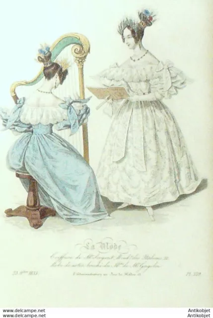 Gravure La mode 1833 n°339 Robe de satin broché