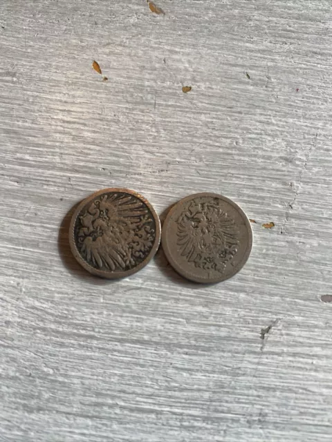 1875, 1910 GERMANY 5 PFENNIG COINS Worn