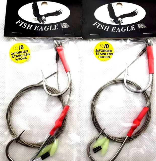 FISHING LURE HOOKS FISH EAGLE TWIN 10/0 x 2 S/S WIRE RIGGED QUICK RIG FOR LURES